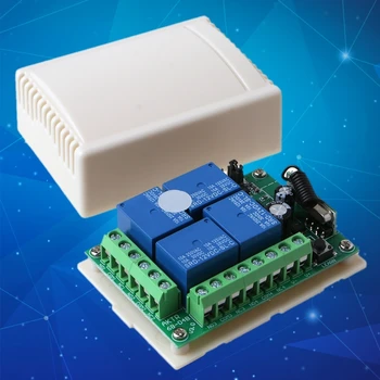 

DC 12V 4CH Remote Switch Garage Door Curtain Wireless Doorbell Relay Receiver Module and 433MHz RF 4 Button Remote Controller