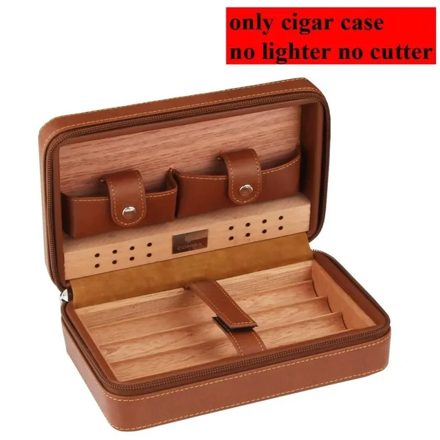 No lighter No cutter COHIBA, кедровое дерево, хьюмидор для сигар, портативный кожаный чехол коробка для сигар с зажигалкой, резак, увлажнитель, коробка для увлажнения - Цвет: No lighter No cutter