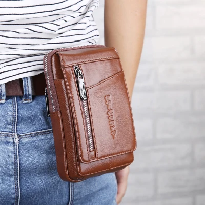Натуральная кожа поясной ремень сумки для мужчин маленькая поясная сумка чехол для телефона кошелек сумка дорожная сумка через плечо сумки через плечо для мужчин - Цвет: Medium Brown