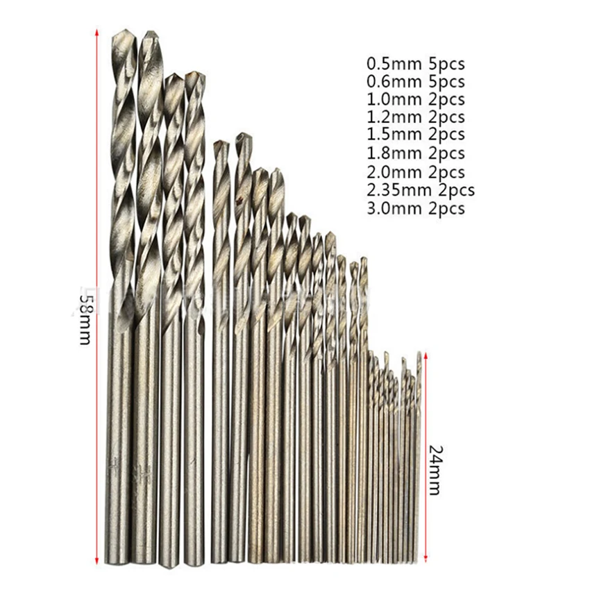 25PCS/SET Straight Shank HSS Twist Drill Bits 0.5-3.0mm for Drilling Copper-iron-aluminum Plate, Acrylic Plate, Wood, Plastic