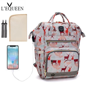 

LEQUEEN USB Diaper Bag Baby Mummy Maternity Bag for Stroller Diaper Bagpack Waterproof Nappy Backpack Nursing Bags With Hooks