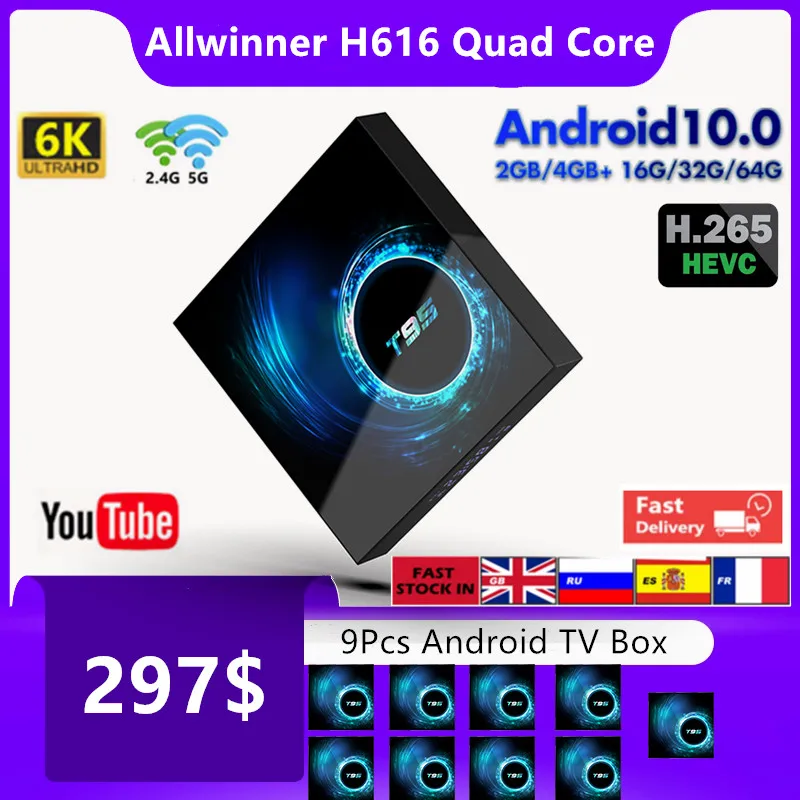4GB 64GB HD 6K TV Box Android 10 Smart Android TV BOX 2.4G/5G WiFi 10.0 Allwinner H616 Media Player Set Top Box Support Youtube