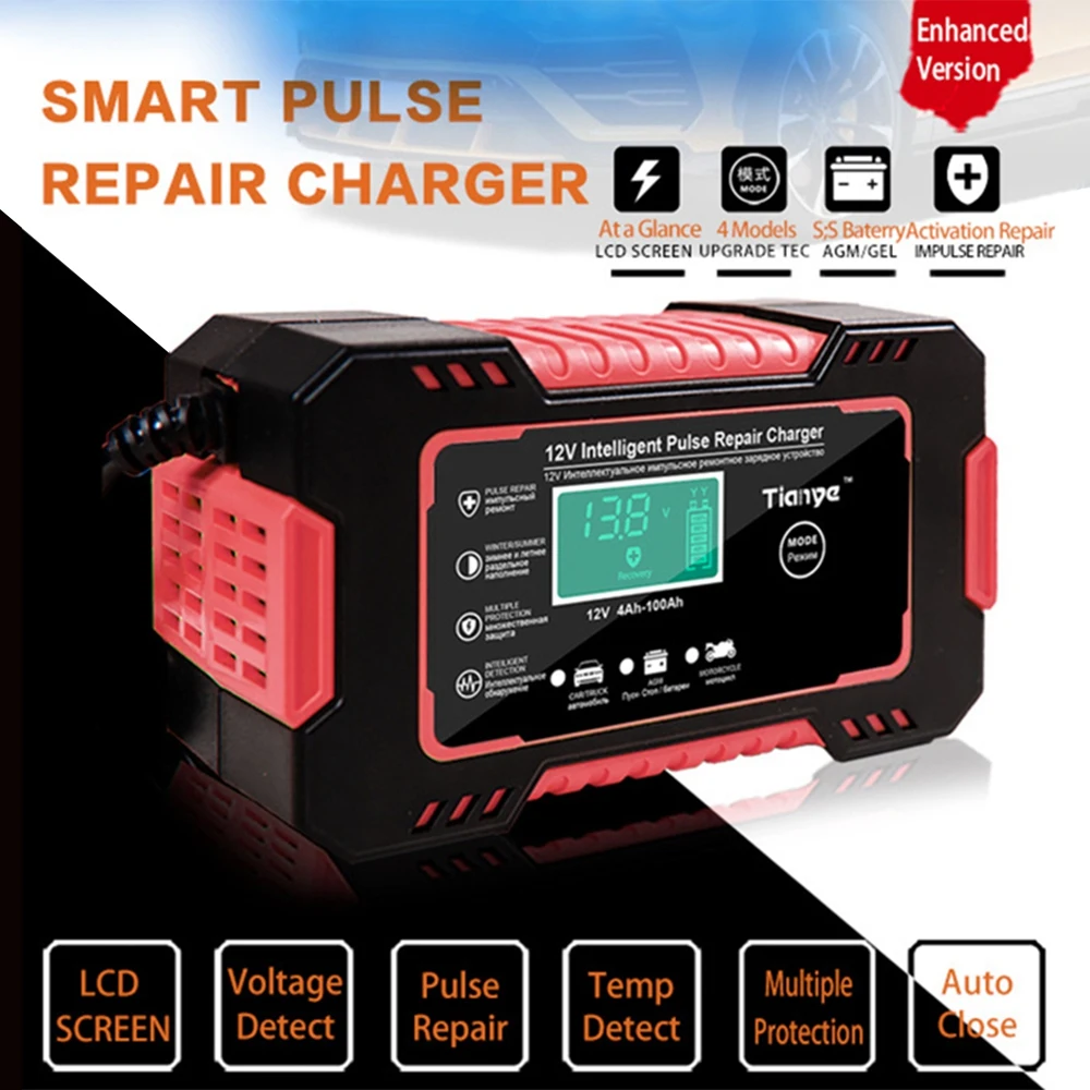 12V 6A Full Automatic Battery-chargers Pulse Repair Digital LCD Display Smart Charger For Motorcycle Car EU US Plug | Автомобили и