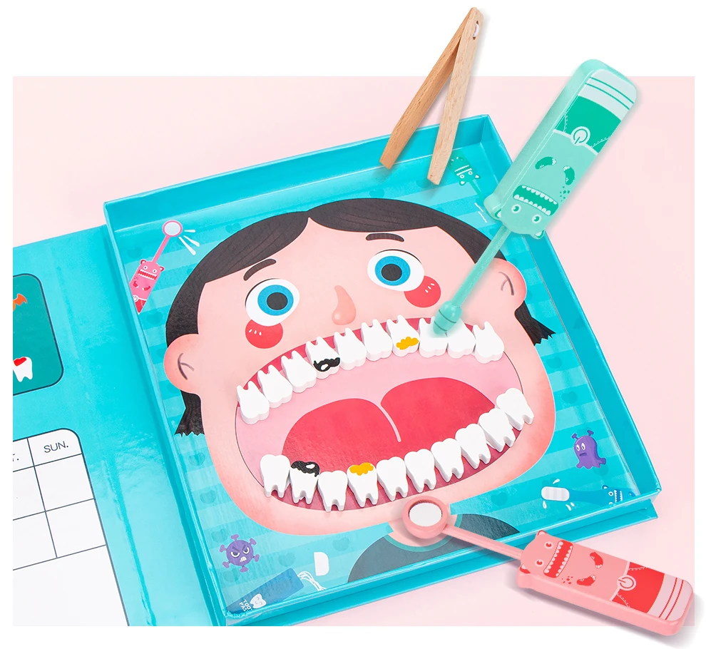 Verificar os Dentes Crianças Simulação Dentista Modelo Conjunto Fingir Jogar Kit Médico Brinquedo Educativo Role Play Learing Brinquedos 9 Conjunto de modelos de dentista com simulação,