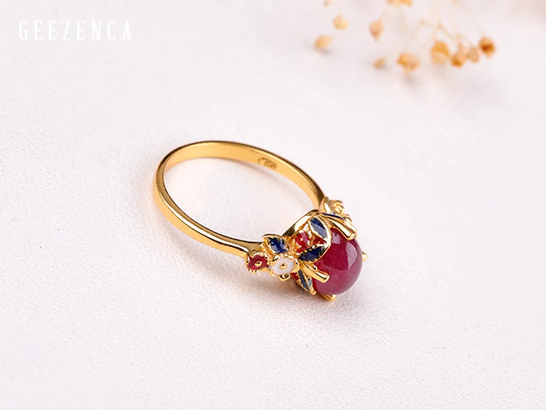 925 стерлингового серебра драгоценный камень Cloisonne цвет ручной работы рубин кольцо для женщин ювелирные изделия роскошное модное кольцо вечерние помолвки