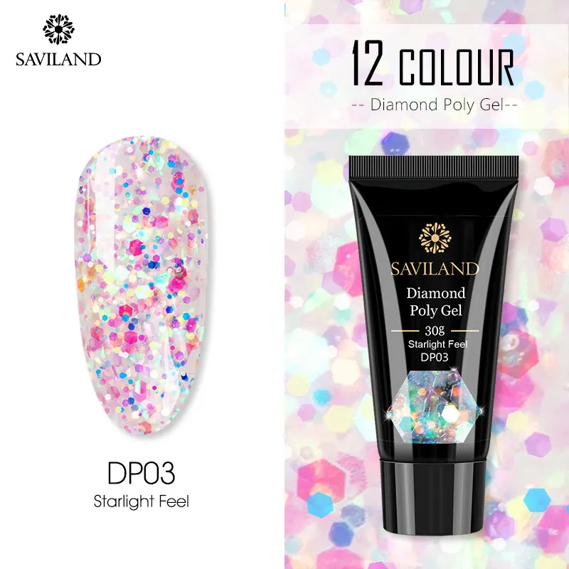 SAVILAND Colors Diamond Poly Gel Soak Off UV Builder Gel Glitter Gel Lacquer Camouflage Fast Nail Extension Poly Gel Art Design - Цвет: 30ml DP03