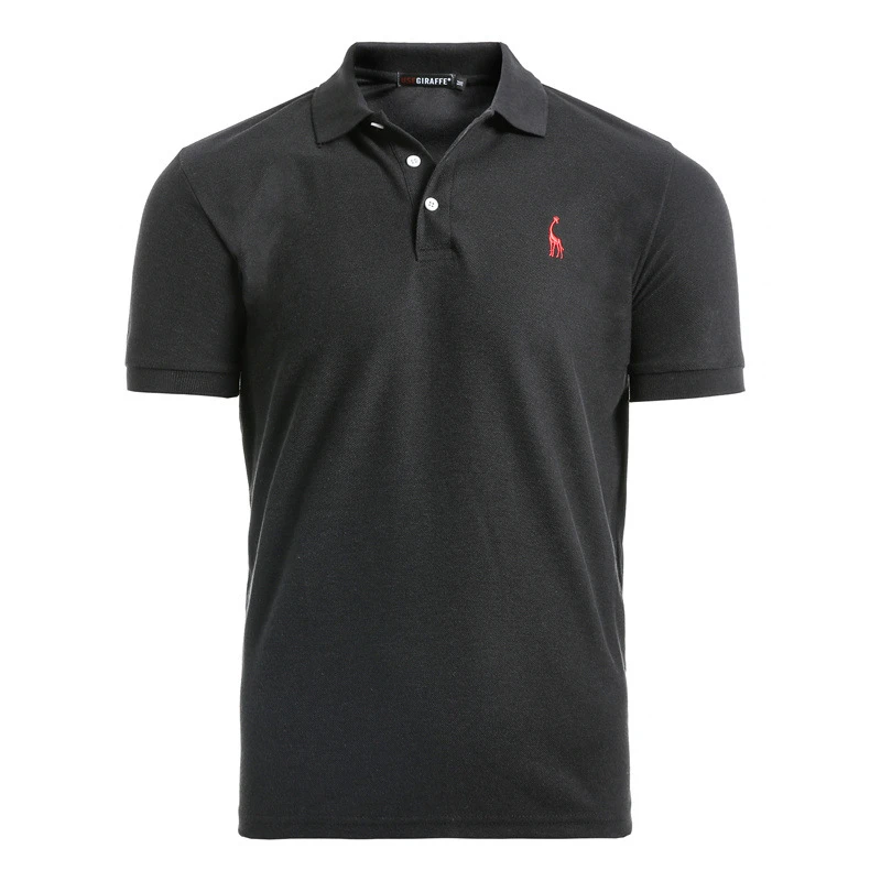 Sell well Nieuwe Zomer Katoen Polo Mannen efffen Herten Borduren Korte Mouwen рубашка поло Mannen Mode рубашка-поло с жирафом Heren - Цвет: black2