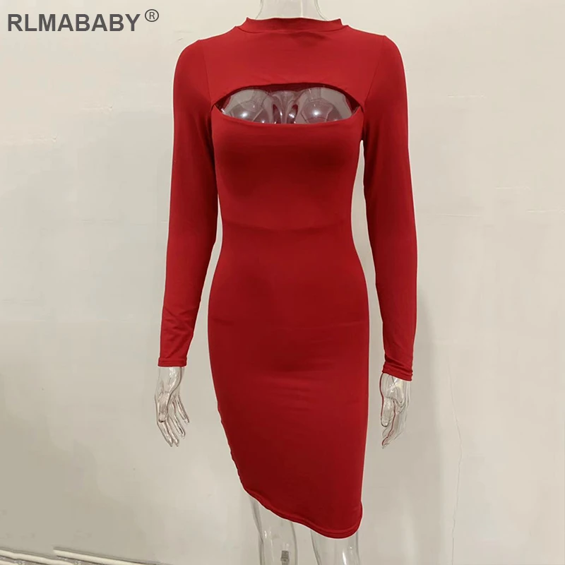 Rlmaaby, осенне-зимнее Двухслойное облегающее женское платье, вечерние платья для ночного клуба, мини-платье, Открытая грудь, длинный рукав, женское сексуальное платье