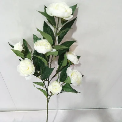 white 1 шт., 5 вилок, 7 головок, 90 см, букет, Камелия, роза, искусственные цветы, европейский стиль, искусственный цветок для свадьбы, дома, сада, украшения - Цвет: white