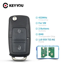 KEYYOU 433 МГц 2 кнопки 1J0 959 753 AG автомобиля Удаленное брелок флип чехол для VW VolksWagen Beetle Bora Golf Passat Polo ID48 чип