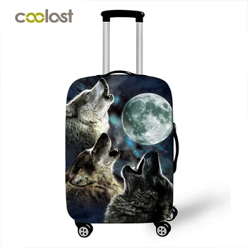 

Wolf Howling Moon Luggage Covers for Girls Elatic Suitcase Protective Covers Travel Bag Case Cover 18-32 Inch Travel Accessories