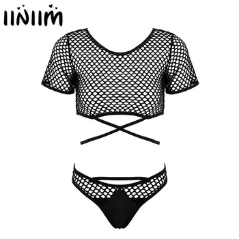 

Womens Hollow Out Bikini Exotic Lingerie Set Crop Tops With Bikini Bottoms Summer Night Cocktail Party Swimwear Lingerie Sets