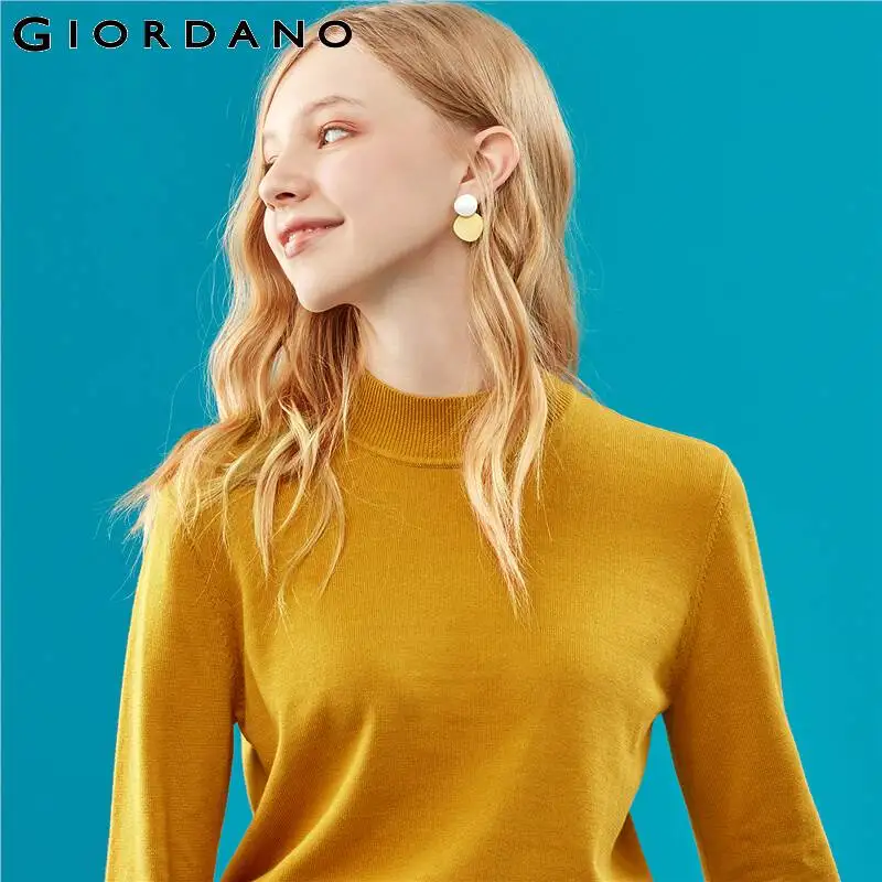 Giordano женская водолазка с круглым воротом и длинными рукавами, из натурального хлопка