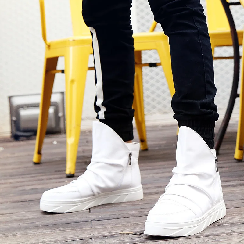 

2018 Spring And Autumn New Style England Fashion Thick Bottomed Flat High Shoes Trend Side Zipper Men Shoes Platform Leather Boo