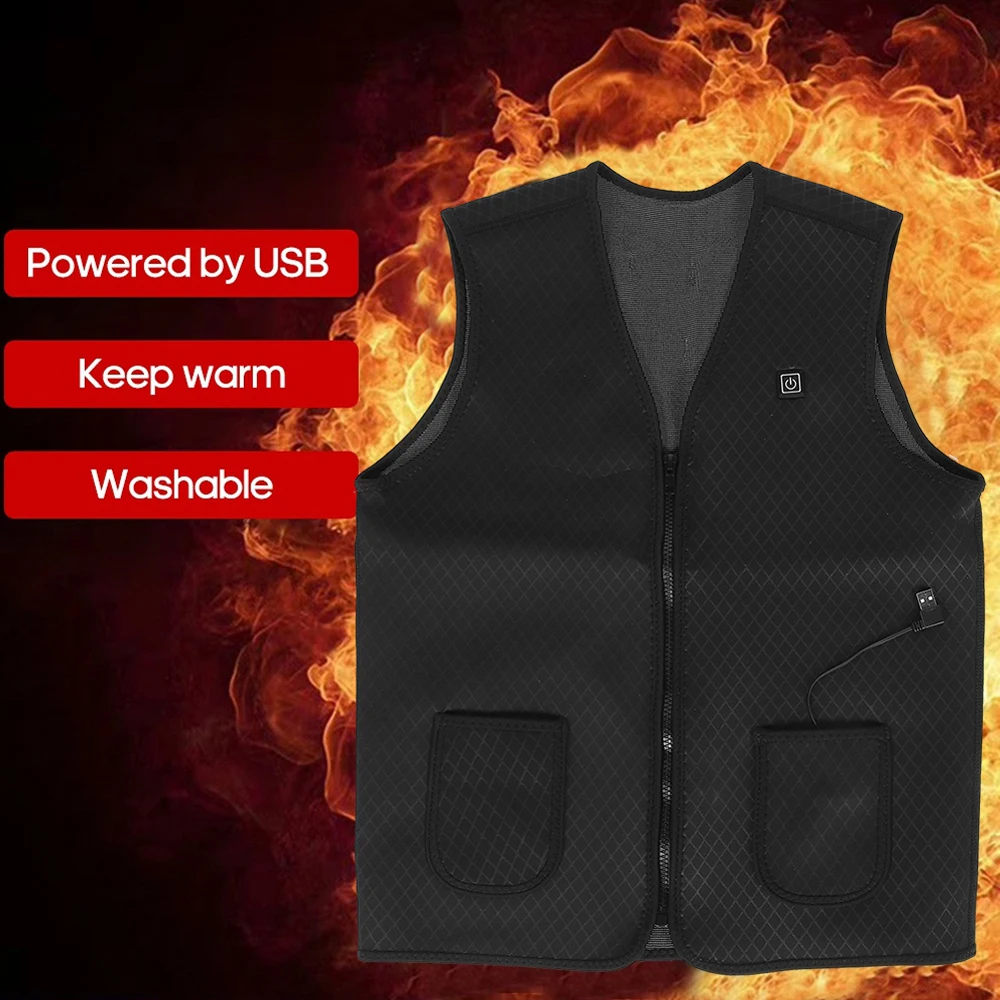

Outdoor Heated Vest Winter Heating Vest with 5 Heating Panels 3 Temperature Control Warming Heating Jacket