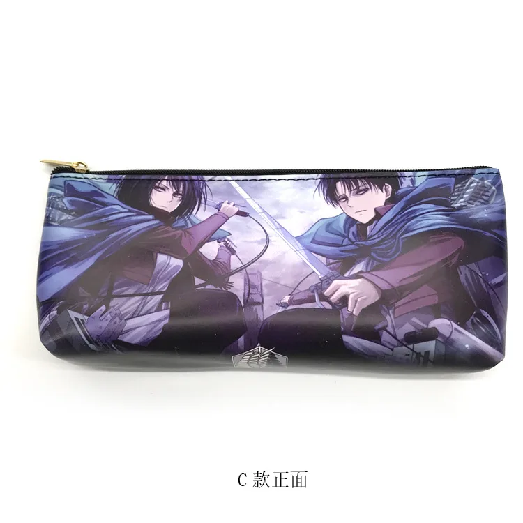 Anime Zipper Pencil Bag Sword Art Online Attack on Titan Tokyo Ghoul Stationery Bag Men Women Leather Makeup Cosmetic Cases Bags - Цвет: C