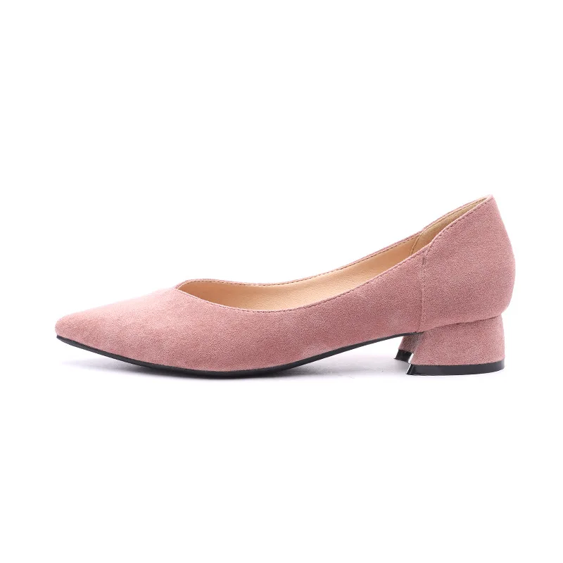 333-15 pink2.5cm Обувь; женские туфли из искусственной замши без застежки на высоком квадратном каблуке с острым носком; однотонные офисные женские туфли на каблуке; женские деловые вечерние туфли-лодочки; сандалии - Цвет: 333-15 pink2.5cm