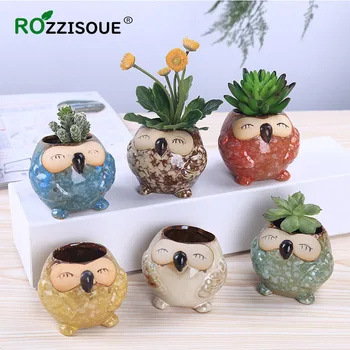 

Glazed Cute Closed Eye Owl Samll Ceramic Pot for Plants Flower Pot Bloempot Thumb Mini Plant Pot Creative Decor Succulent Pots