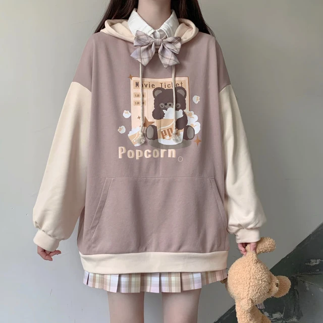 MINGLIUSILI-Pulôver de veludo feminino, desenho animado, capuz kawaii plus  size, roupas rosa de anime, moda oversize fofa, outono e inverno -  AliExpress