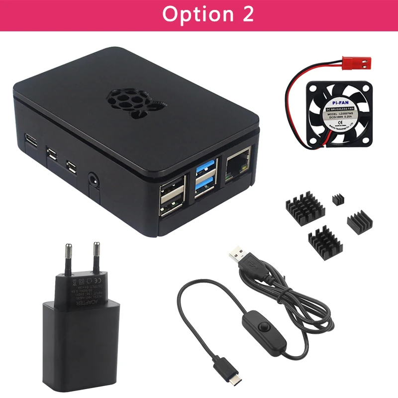 Raspberry Pi 4 B ABS чехол обновленный пластиковый корпус Поддержка вентилятора охлаждения дополнительный радиатор адаптер питания HDMI кабель - Цвет: Option 2