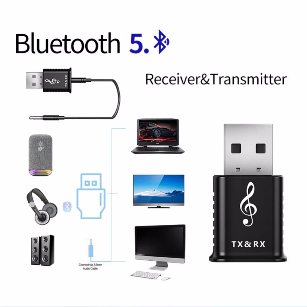 2 в 1 Bluetooth 5,0 аудио приемник передатчик 3,5 мм AUX Стерео Bluetooth передатчик для телевизора PC Автомобильный беспроводной адаптер