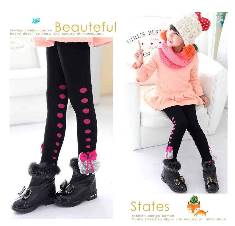 Childrenswear Autumn And Winter New Products Girls Brushed And Thick Leggings Korean-style Bow Children Skinny Pants Boot Pants