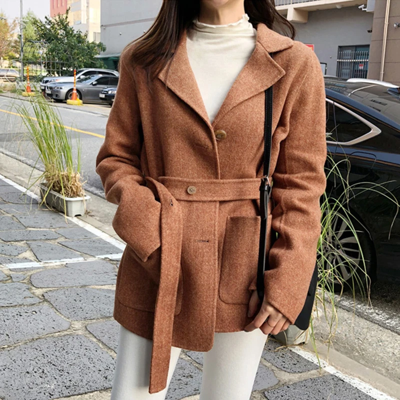 WHITNEY WANG осенне-зимнее модное уличная винтажное стильное шерстяное пальто с поясом женское элегантное шерстяное пальто верхняя одежда