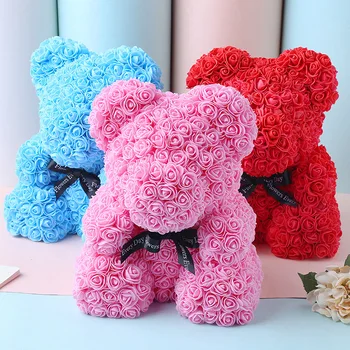 

2020 Drop Shipping 40cm Red Bear Rose Artificial Soap Roses Teddi Bear Eternal Rose Flower Christmas Valentine Gift Girl Friend