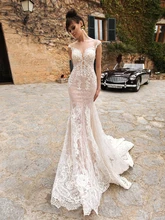 Keenryan sexy decote em v profundo luz sereia vestido de casamento 2020 rendas com trem destacável vestido de noiva