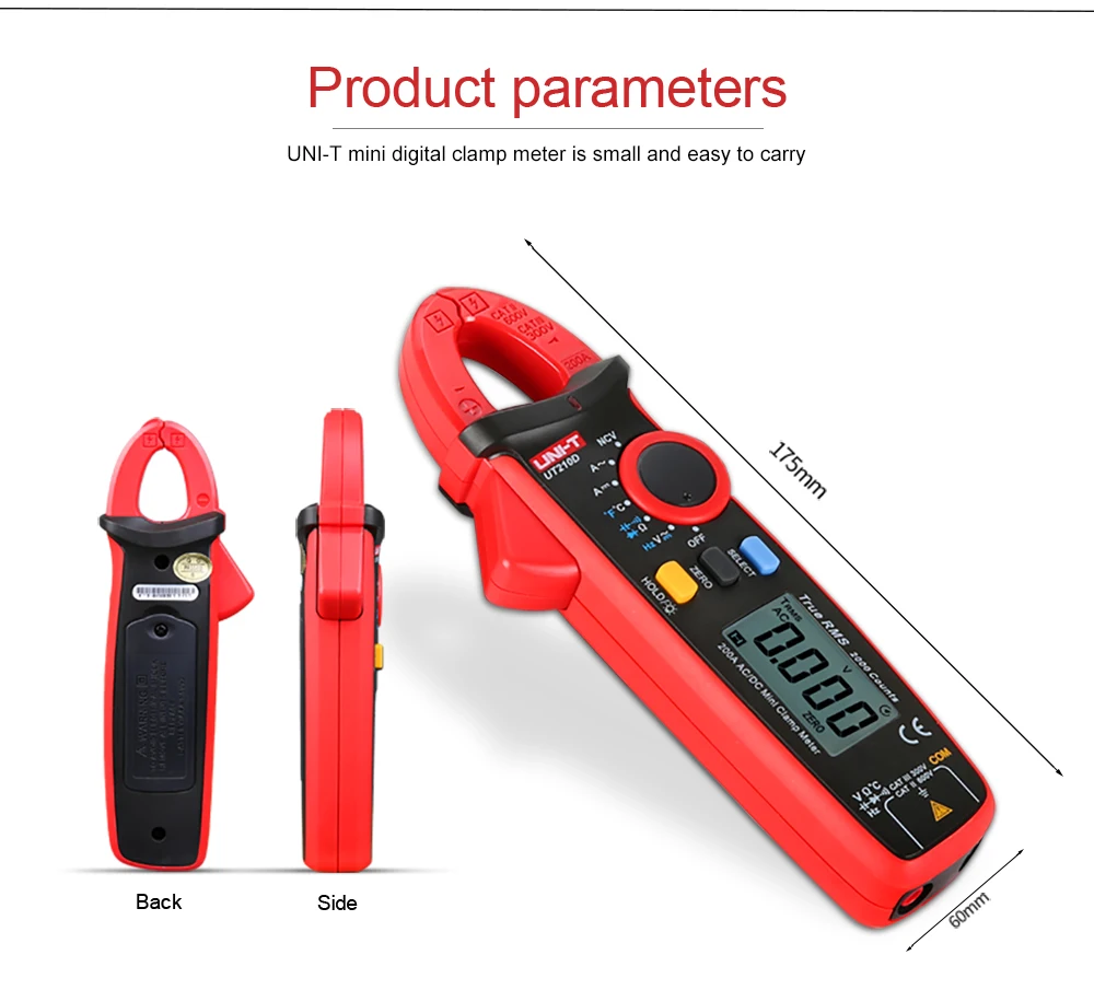 UT210E True RMS мини Цифровые токовые клещи AC/DC напряжение Авто Диапазон VFC емкость Бесконтактный мультиметр ЖК-дисплей