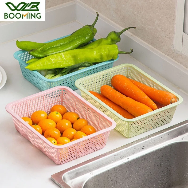 

WBBOOMING Kitchen Plastic Rectangular Hollow Drain Basket Kitchen Sink Set Household Small Plastic Vegetable Basket Wash Basket