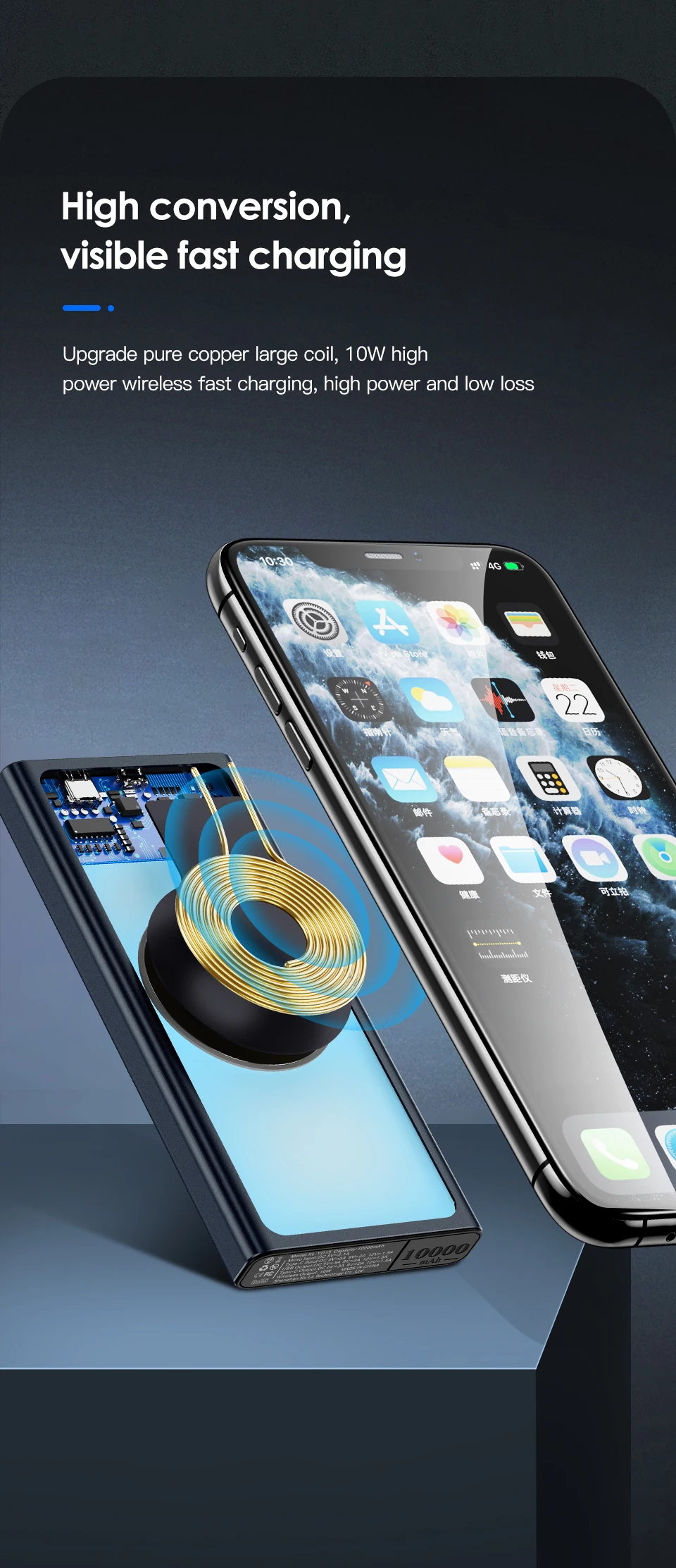 KUULAA 10000mAh Qi Wireless Charger Power Bank IPhone 11 12 Xiaomi PD QC USB Charger Fast Charging Power Bank smart power bank