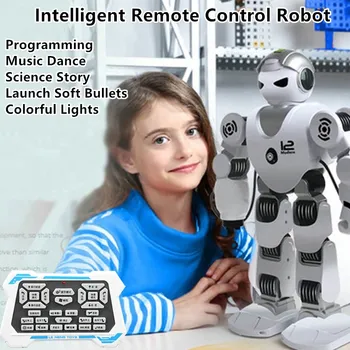 

Multifunctional Intelligent Humanoid RC Robot 40cm Programming Singing Dancing Can Launch Soft Bomb Remote Control Robot Toy