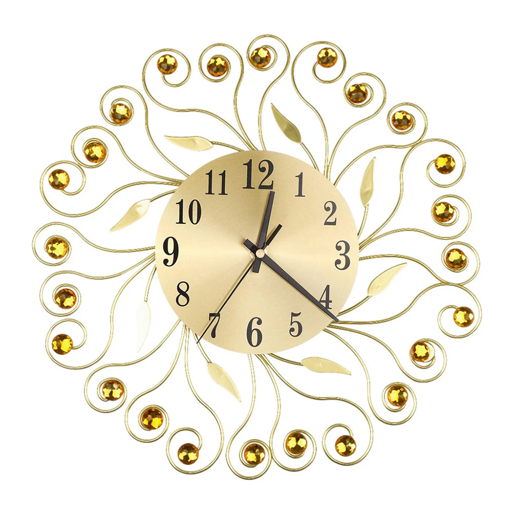 New Clock Watch 3D Wall Clocks Vintage Wrought Iron Wall Clock Luxury Diamond Round Quartz Needle Clock Mute Home Decoration