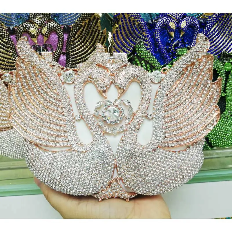 Новинка! Клатч в форме радужного лебедя, женская вечерняя сумочка, роскошные радужные вечерние сумочки-клатчи со стразами, Блестящая Сумочка, свадебная сумка SC041 - Цвет: A