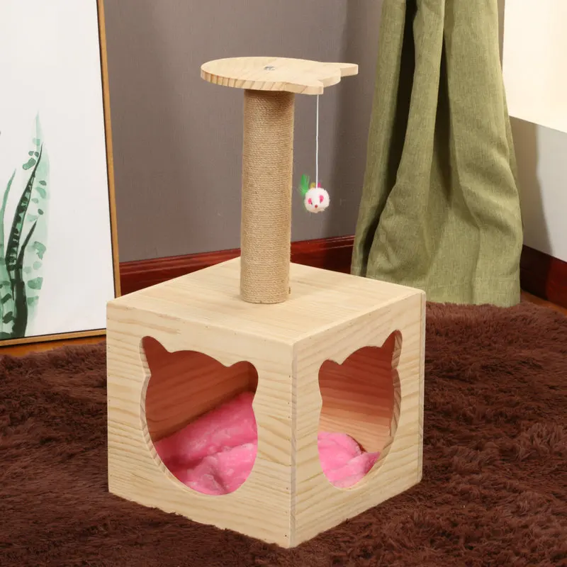 

Small Cat Nest Sisal Solid Wood Chamfer Shelf Scratching Post Claws Grinding Catch Plate Wood Pet Toy Small Cat Climbing Frame