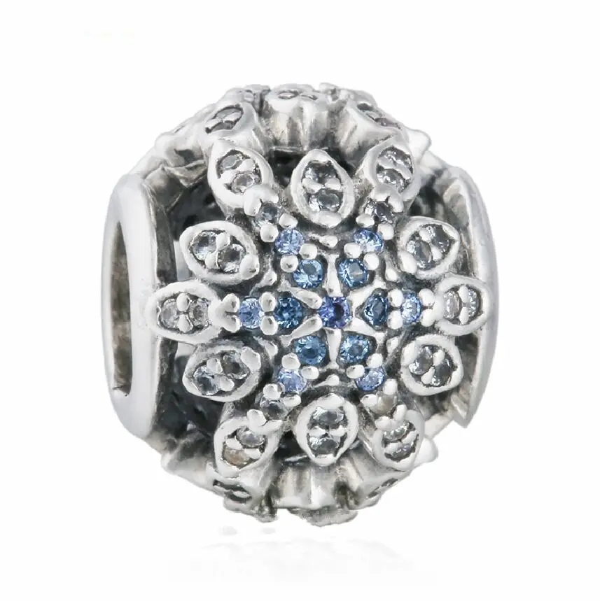 

Christmas Openwork Blue Crystal & CZ Snowflake Charm Beads Fits Pandora Bracelets 925 Sterling Silver Diy Bead Winter New