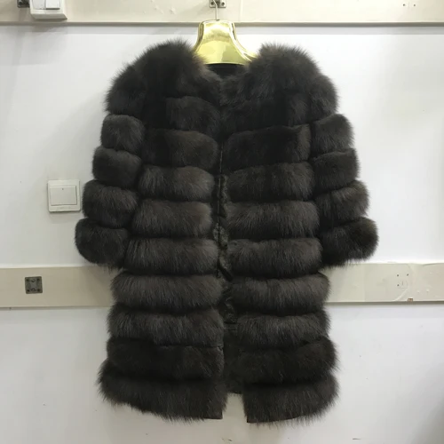 sable color Горячая Распродажа шуба из натурального Лисьего меха модная натуральный мех лисы куртка зимняя верхняя одежда из лисьего меха длинное пальто из натурального Лисьего меха - Цвет: sable color