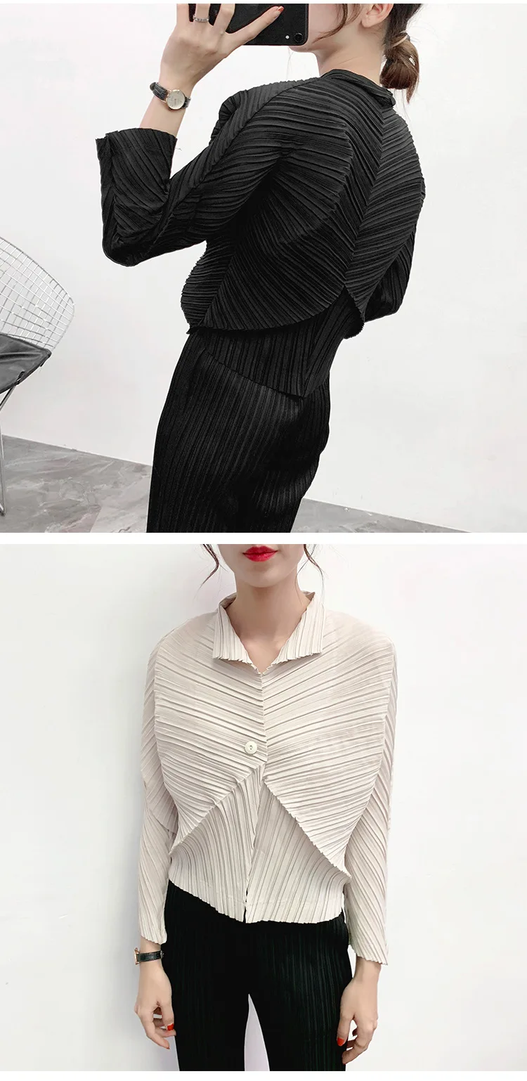 Miyake плиссированная куртка, пожалуйста, однотонная, стоячий воротник, одна пуговица, длинные рукава, свободные женские куртки, новые модные короткие пальто