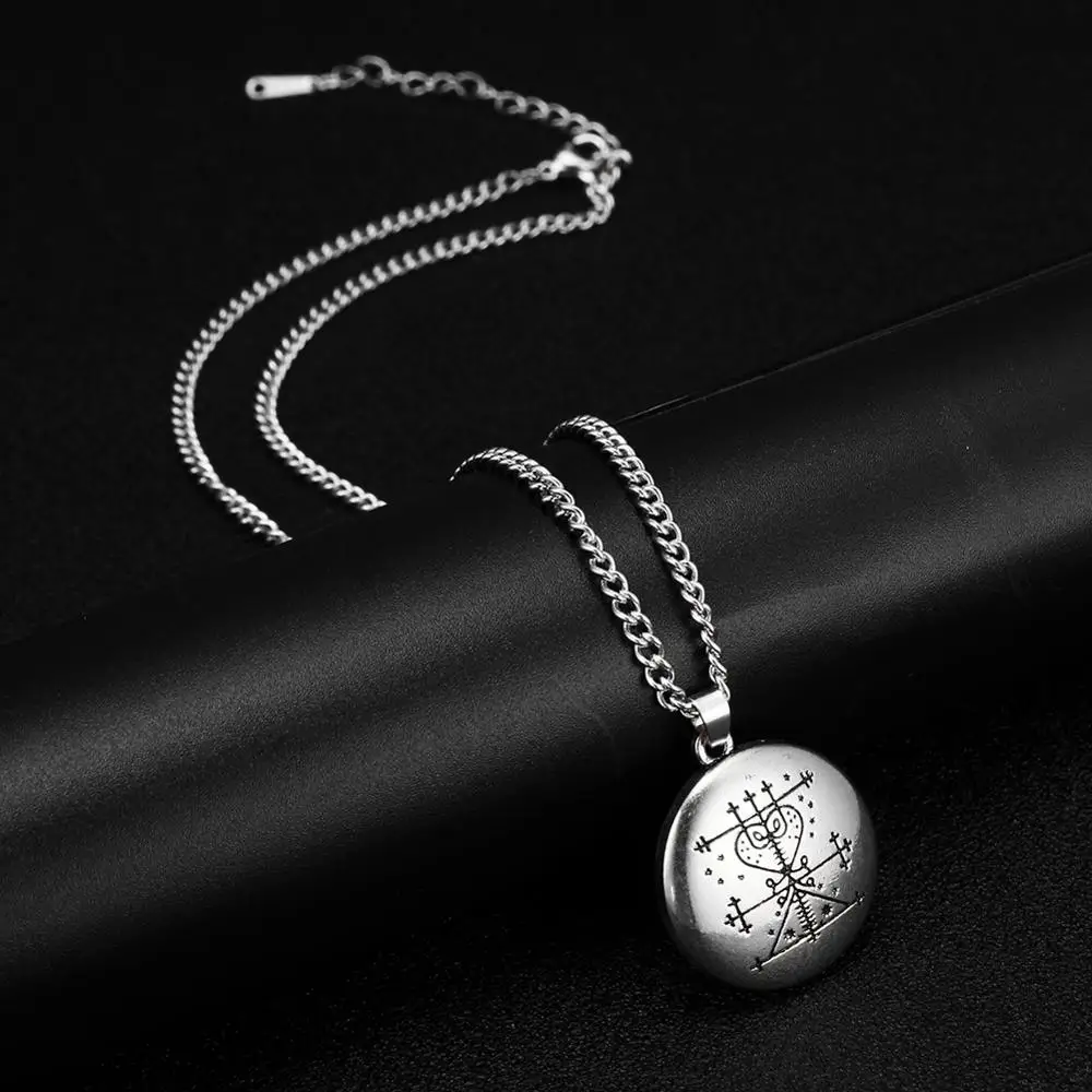 Men Necklace Fishhook Maman Brigitte Voodoo Loa Veve Necklace Pendant Money Rich Chain Talisman