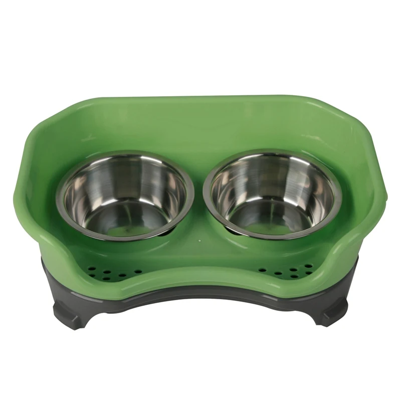 Зеленый Собачья двойная миска кормушка из нержавеющей стали дорожный Фидер Для Кормления Чаша для воды для домашних собак кошек щенков миска для еды блюдо для воды - Цвет: Зеленый