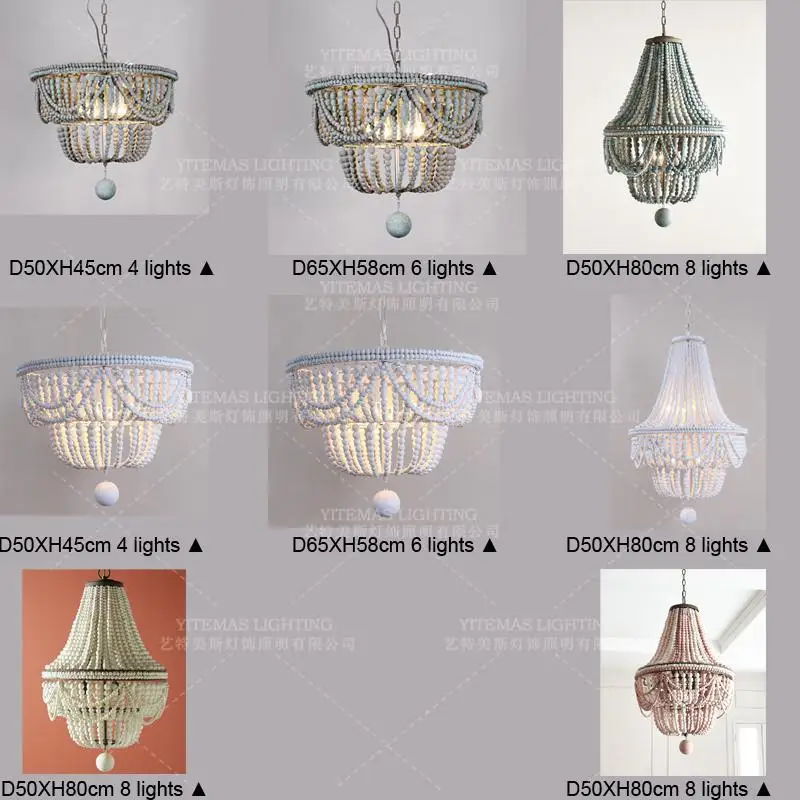 Винтажная/Ретро/белая деревянная люстра большая светящаяся лампа с бусинами для