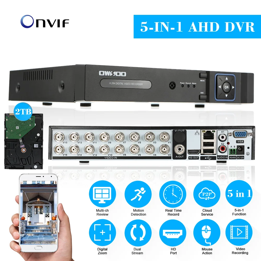 

OWSOO 1080N AHD DVR 16CH+2TB Seagate HDD Onvif Phone Control CCTV DVR Recorder 16CH for CCTV Security Camera Surveillance System