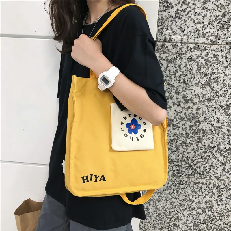 Новая Стильная универсальная Студенческая женская сумка на плечо контрастного цвета, Холщовая Сумка в Корейском стиле, повседневный Двойной нагрудник для студентов