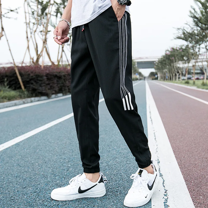 

2019 Autumn New Style Men Sports Casual Trousers Loose-Fit Beam Leg Capri Pants Sub-Korean-style Trend Stripes Men's Trousers