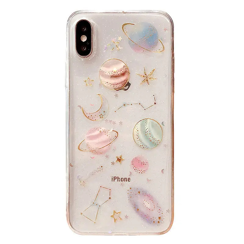 Luxury-Glitter-Cute-Space-Planet-Phone-Case-For-iPhone-X-S-XS-7-8-Plus-Clear