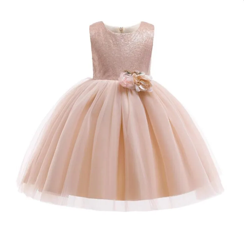 

Champagne Sequin Flower Dress for Girl Wedding Princess Dress Lace Tutu Bll Gown Kids Dresses For Girls Clothing Party Dress