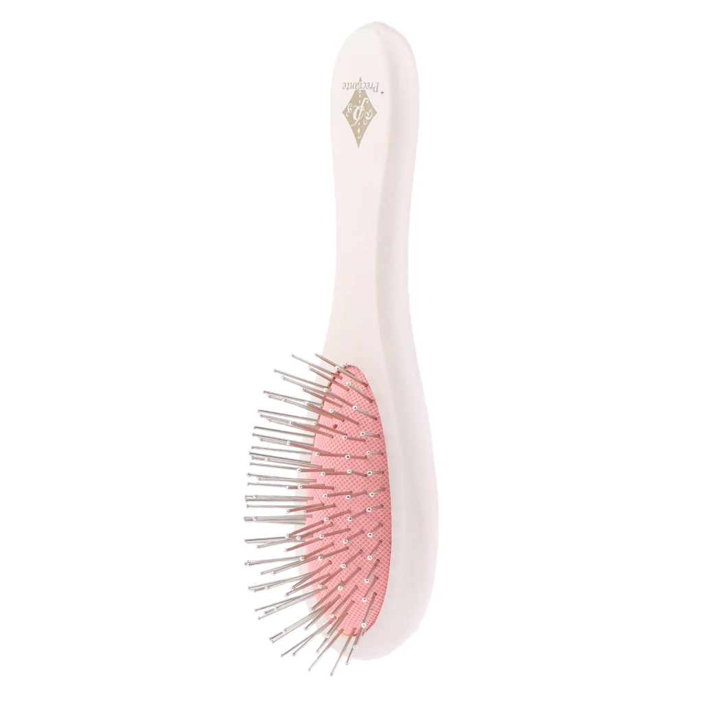 MagiDeal Oval Hair Brush With Cushioned For Managing Curls Pink+White 17 Cm