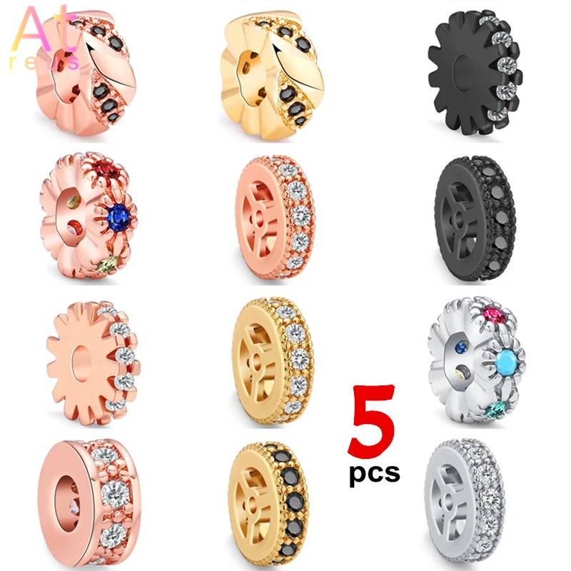 

5pcs/lot CZ Basic Spacer Beads DIY Metal Bead Brass Micro Pave CZ Zircon Charm Beads for Men Handmade Jewelry Bracelet Wholesale