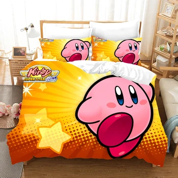 

Kirby Cartoon game 3d Bedding Set Duvet Covers Pillowcases Cute Pink Ball Anime Comforter Bedding Sets Bedclothes Bed Linen